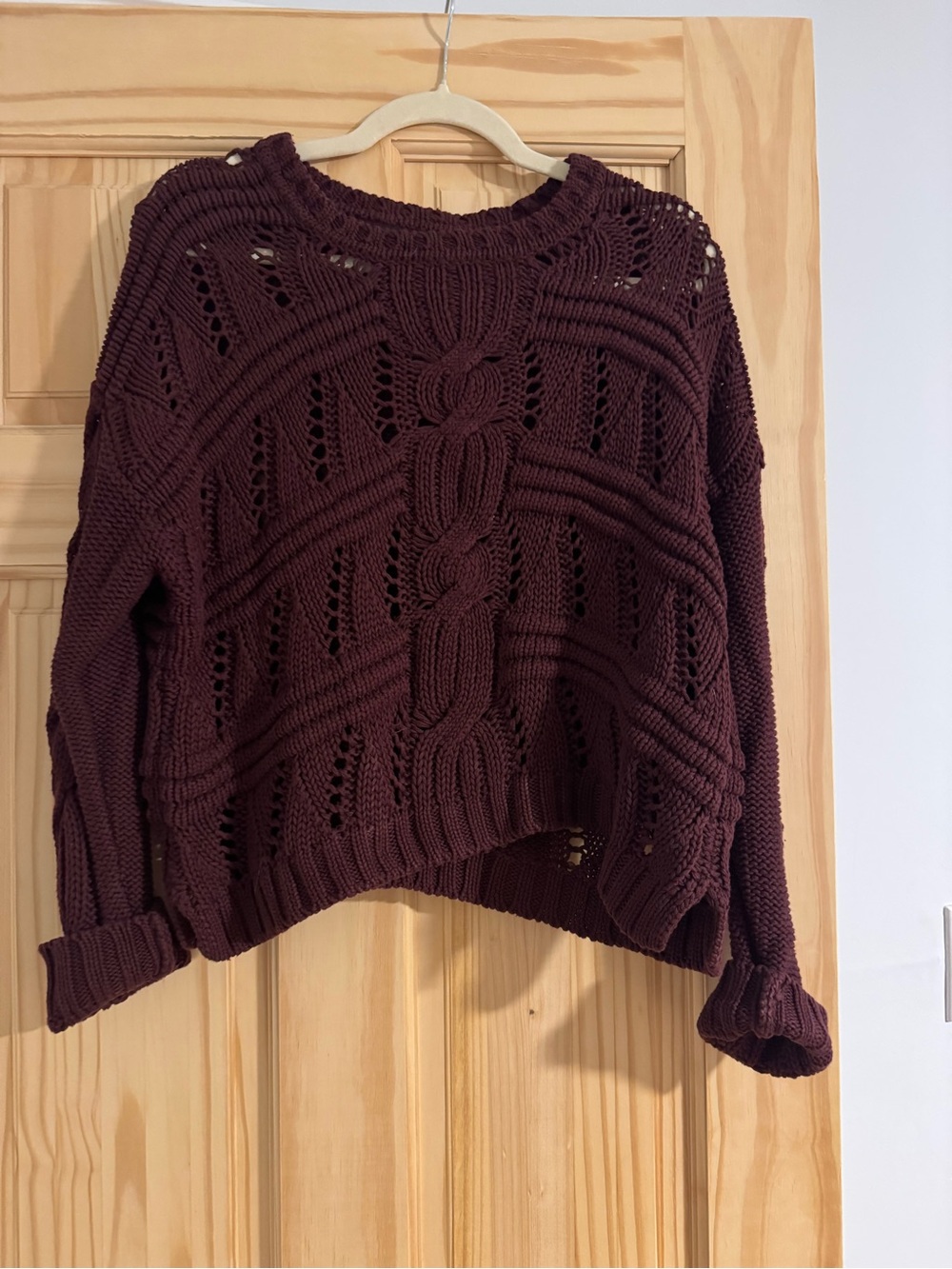 525 America Women's Chunky Cable Knit Sweater in Deep Burgundy